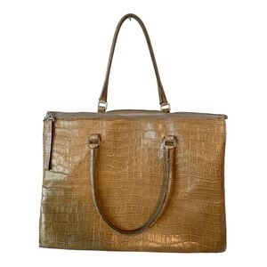 Le Solim Croc Embossed Tan Tote Made in Italy